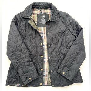 L.L. Bean Black Quilted Riding Jacket with Plaid Lining Fisherman Coastal